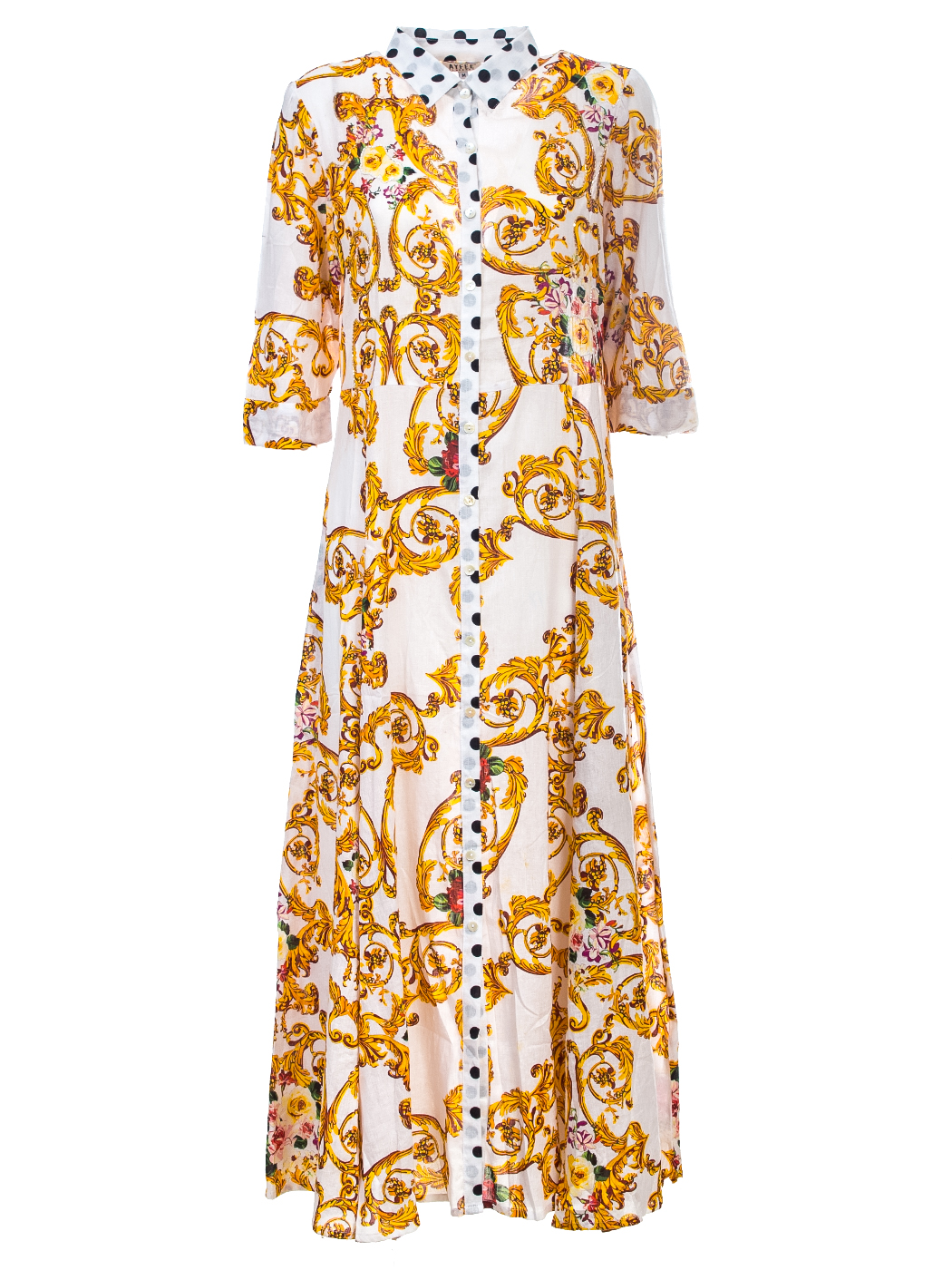 LONG DRESS BAROQUE PRINT+EMB,5TG - WHITE